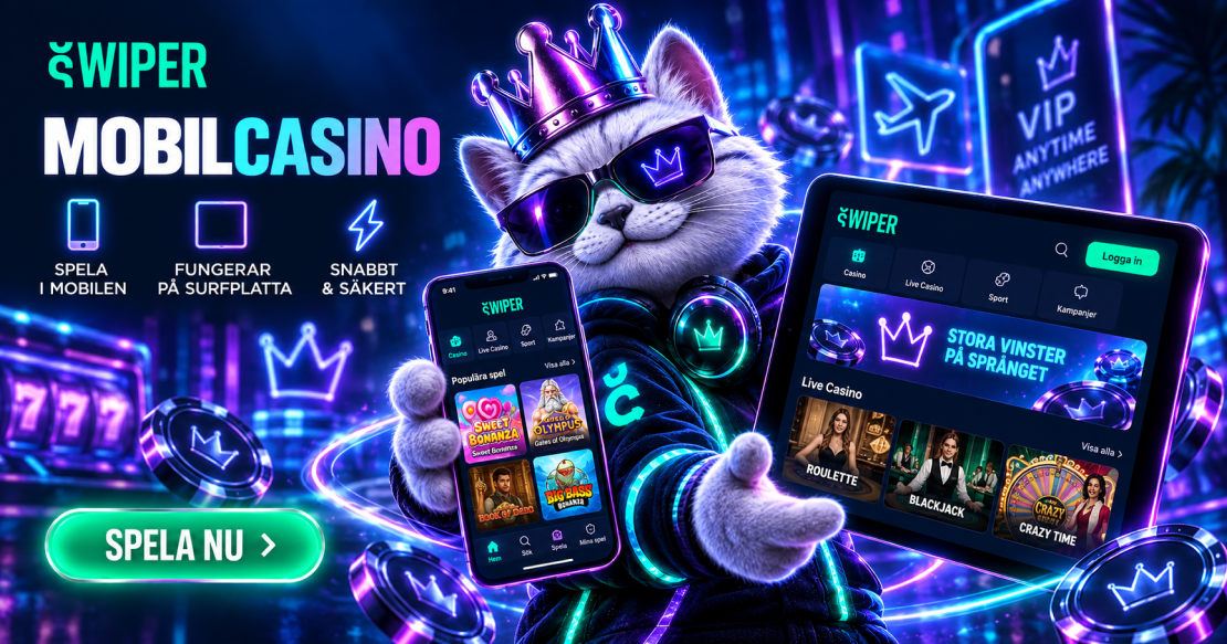 Swiper Casino mobil och app för slots, live casino och spel på mobilen