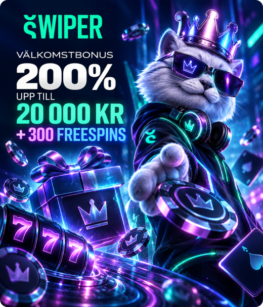 Swiper Casino registrering med välkomstbonus 200 % upp till 20 000 kr + 300 free spins