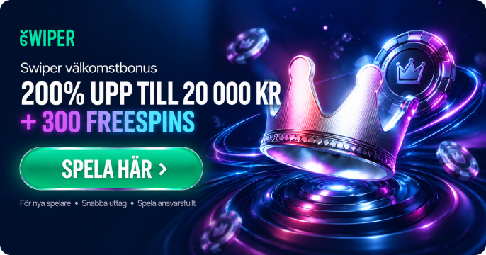 Swiper Casino välkomstbonus 200 % upp till 20 000 kr + 300 free spins