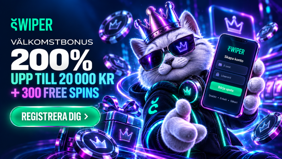 Casinospel och slotsфSwiper Casino registrering med välkomstbonus 200 % upp till 20 000 kr + 300 free spins